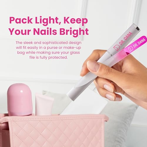 Dr. Dana Precision Glass Nail File with Travel Case - Double-Sided Etched Nail File for Natural Nails
