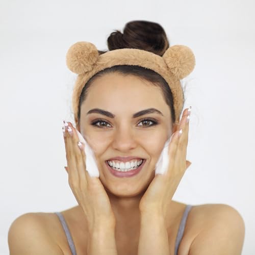 Ondder PatternB Light Brown Bear Ears Headbands Set - Cute Spa & Makeup Hair Accessories