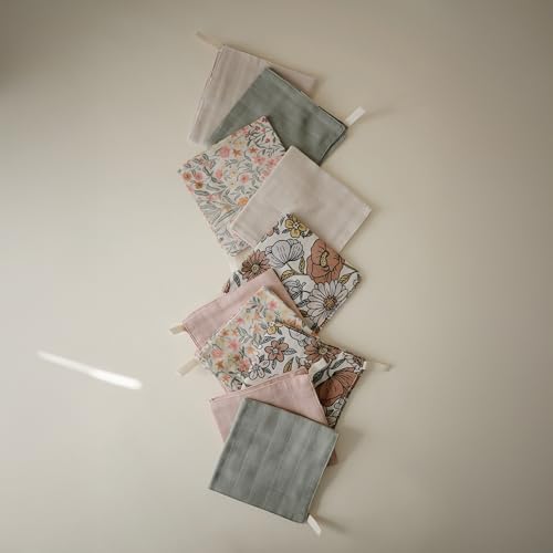 mushie Organic Cotton Muslin Washcloths, 5-Pack - Retro Flowers
