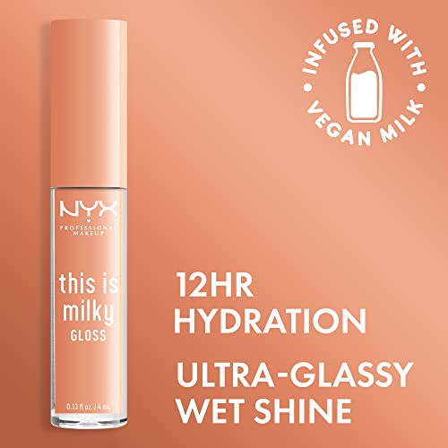NYX PROFESSIONAL MAKEUP This Is Milky Gloss Vegan Lip Gloss 12H Hydration, Milk & Hunny, 0.13 Fl Oz