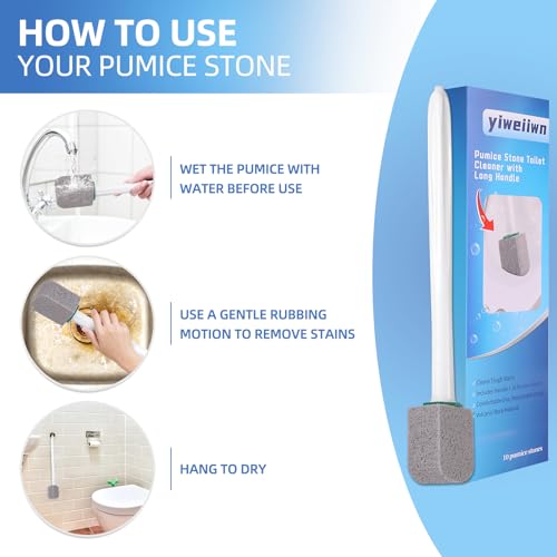 Pumice Stone Toilet Cleaner with Long Handle - 10 Replacement Stones