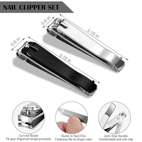 Large Nail Clippers Set - Stainless Steel Fingernail & Toenail Trimmers