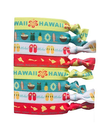 Hawaiian Hair Ties 8 Pack - Aloha & Island-Themed Elastic Hair Bands for Women & Girls