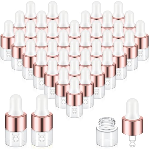 12-Pack 1ml Mini Glass Dropper Bottles with Rose Gold Cap for Essential Oils