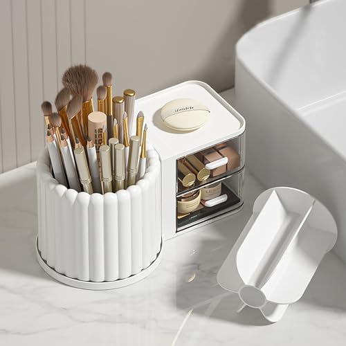 360 Rotating Makeup Brush Holder Organizer with 7 Removable Dividers