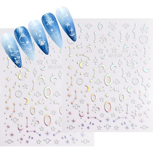 12 Sheets Aurora Star Nail Stickers - 3D Self-Adhesive Decals