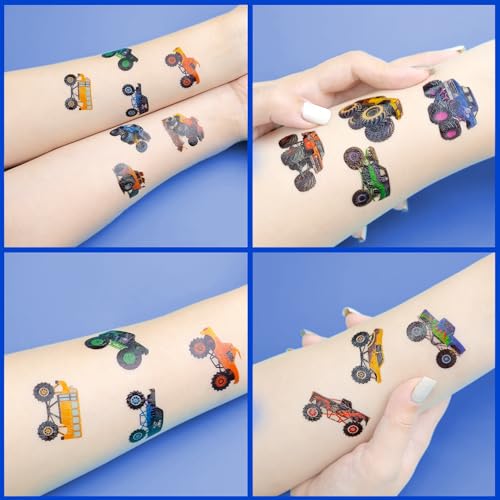 120 PCS Monster Truck Race Car Pre-Cut Temporary Tattoos for Kids | Super Cute Themed Birthday Party Favors, Supplies, Decorations, Fake Tattoo Stickers, Rewards & Gifts for Boys Girls