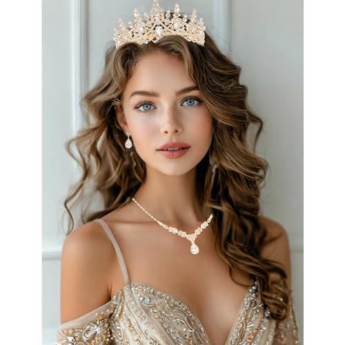 KICOSY Gold Jewelry Set for Women with Crystal Crown & Necklace - Standard