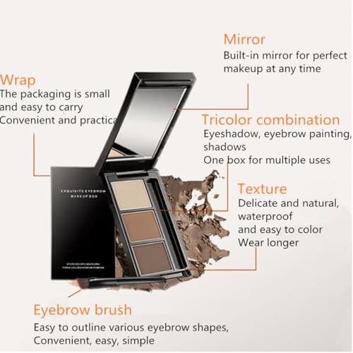 UOCK Waterproof Three-Color Eyebrow Powder Kit - Natural Brow Makeup