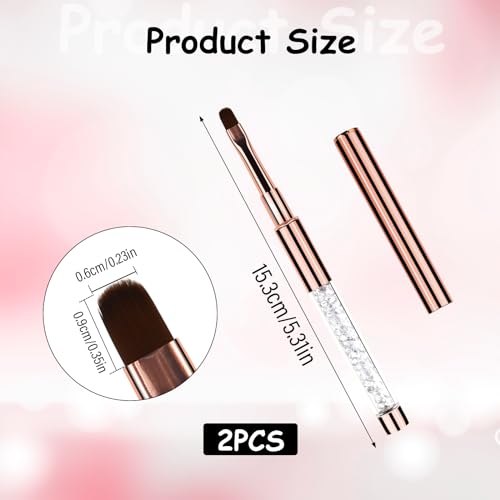 Hariendny 2Pcs Oval Gel Nail Brush Set with Rhinestone Handle