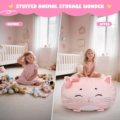 GAGAKU Kids' Plush Toy Storage Bean Bag Cover - Cat Design 24x24x19.7 in