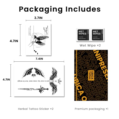UBICA Semi Permanent Tattoos Large Stickers for Men & Women - Crown Weight Quotes & Flying Swallow Design, Waterproof & Lasts 2 Weeks