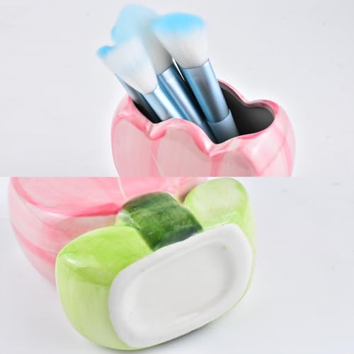Pink Tulip Ceramic Cosmetic Storage Box - Makeup Brush Holder