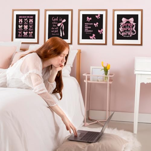 ETVISO Pink and Black Wall Art Set of 4 - 8x10 Prints for Dorm Decor