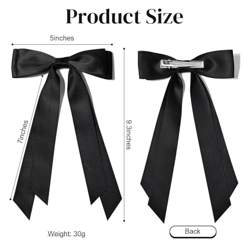 2PCS Handmade Satin Hair Bows Clips for Women & Girls - Beige & Black