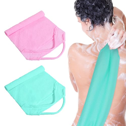 2-Pack Exfoliating Back Scrubber with Handles - Nylon Shower Towel