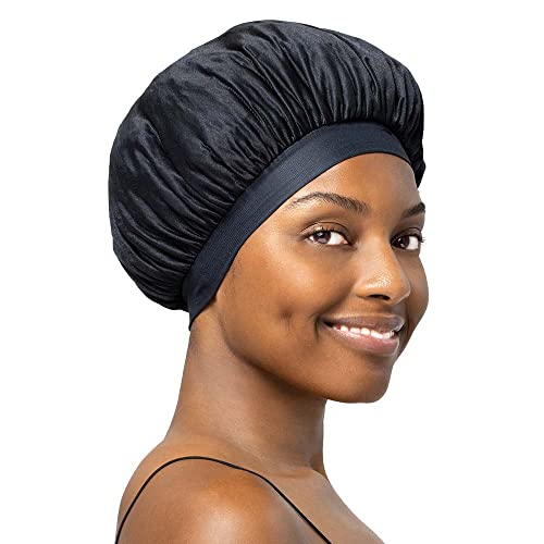 Stay On Satin Black Satin Edge Bonnet for Hair Protection
