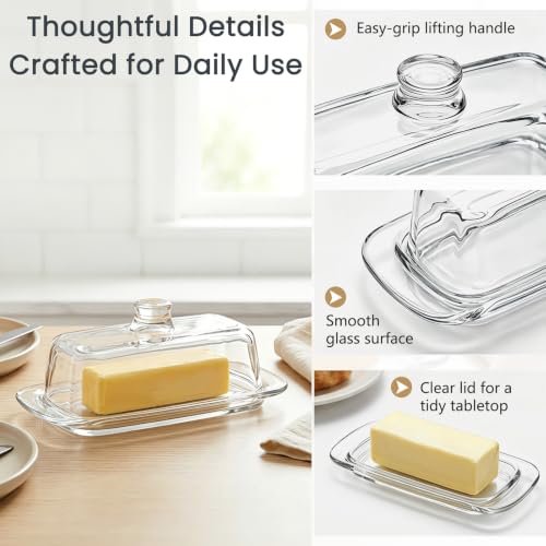 Classic Glass Butter Dish with Lid - Dust-Proof & Multi-Purpose