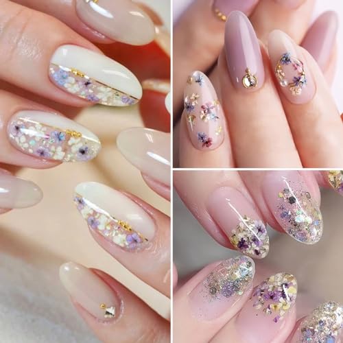 POWPOP Style-04 3D Dried Flower Nail Art Stickers, Colorful Floral Decals for Summer Manicure