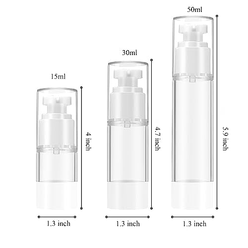 Qeuly 3-Pack Airless Pump Bottles - 0.5 oz Travel Size Dispensers