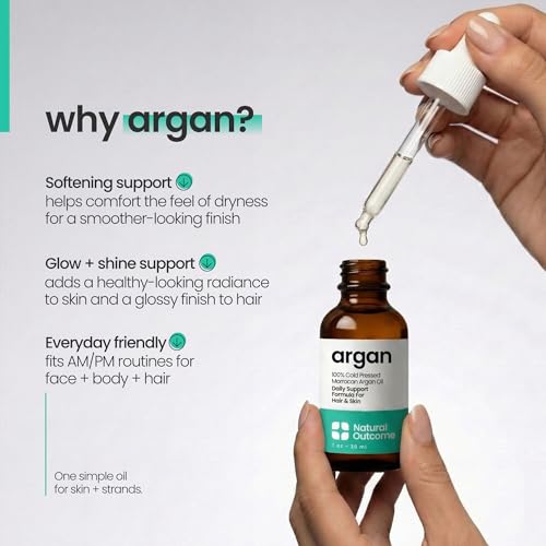 Natural Outcome 100% Pure Moroccan Argan Oil for Face, Body, and Hair, 1 oz