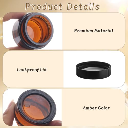 24 Pcs 15g Amber Glass Cosmetic Jars with Lids - Refillable Travel Containers