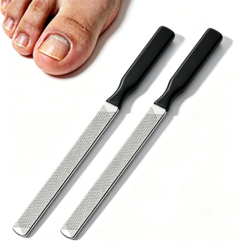 IDOU 2PCS Heavy Duty Nail File for Thick Toenails, Coarse & Fine Grit with Black Silicone Handle
