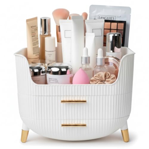 HALAFE White Makeup Organizer with Drawers for Vanity Storage