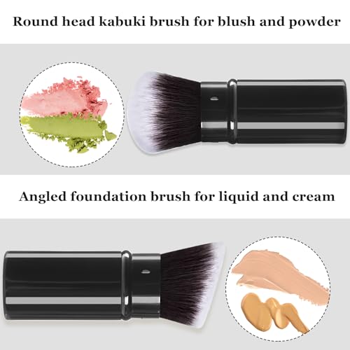 Keriloo Black Retractable Kabuki Makeup Brush Set - 2 Pack Travel Face Powder Brushes