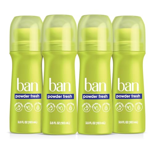 Ban Invisible Roll-On Antiperspirant Deodorant, Powder Fresh, 4-Pack