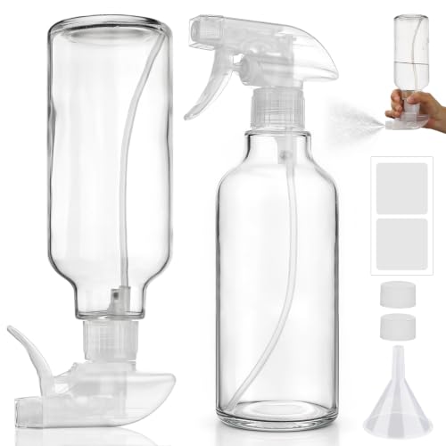 Hethyo 16.9oz Glass Spray Bottles 2 Pack - Clear, 360° Any-Angle Spray