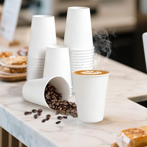 Clawsoff 12 oz Disposable Paper Cups - 100 Count, Leak-Proof, BPA-Free
