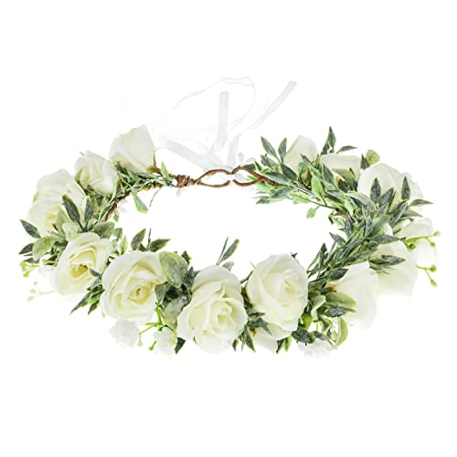 Boho Floral Crown Headband with Ribbon for Weddings & Festivals