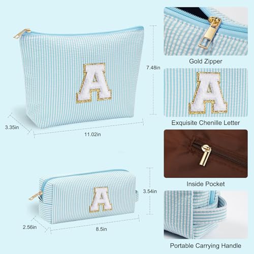 YOOLIFE Light Green Initial Makeup Bag for Girls & Women