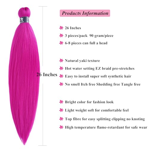 Pre-Stretched Pink Kanekalon Braiding Hair Extensions - 26 Inch