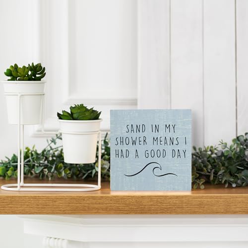 Wooden Box Sign - Beach Theme Bathroom Decor - 5"x5"