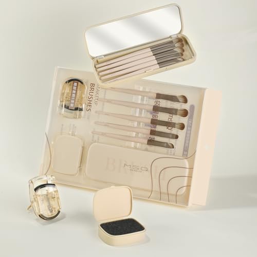 Beige MSQ Eye Makeup Kit with 5 Eyeshadow Brushes, Eyelash Curler & Sponge