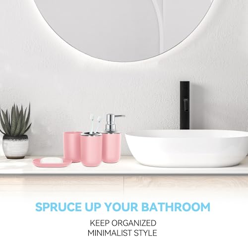 Pink Bathroom Accessory Set - 4 Piece Plastic Essentials