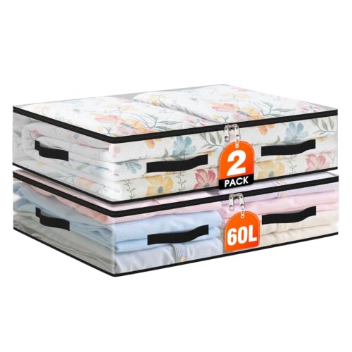 EdenDwell 2 Pack 60L Under Bed Storage Bags - Clear, Foldable & Durable