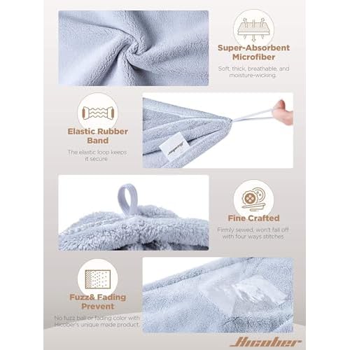 Hicober Microfiber Hair Towel Wrap, Fast Drying Hair Towels for Women, Soft Lightweight Quick Dry Turban for Curly & Long Hair?3 Pack(Blue/Grey/Pink)