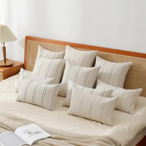 Handmade Striped Linen Throw Pillow Covers 12x20 - Set of 2