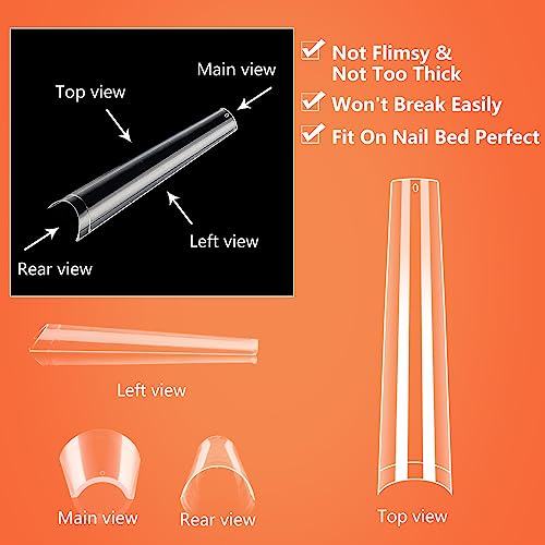 Quaferen 504PCS Long 3XL Coffin Nail Tips Half Cover with 2 Nail Files