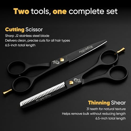 RIGELBLU 6.5 Inch Professional Hair Thinning & Cutting Shears Set - Salon & Home Use