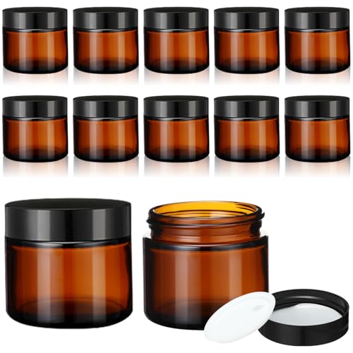 2 oz Amber Glass Jars with Black Lids - 12 Pcs for Candle Making & Storage