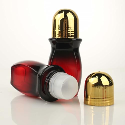 COSIDEA 5-Pack 50ml Dark Gradient Red Glass Roller Bottle for Body & Essential Oils with Cap & Label