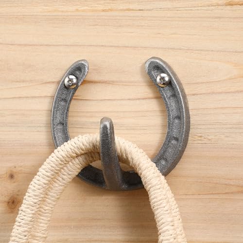 Horseshoe Wall Hooks - 4 Pack Cast Iron Coat Hooks for Home