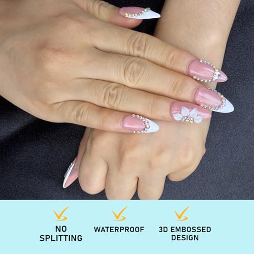 GLOVZBEYI XiaoZ S Handcrafted Almond-Shaped Press-On Nails for Summer, 10PCS Pink Floral Short Fake Nails