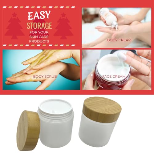 8oz Frosted Bamboo Lid Cosmetic Jar 2 Pack - Refillable Plastic Containers for Skincare & Body Products