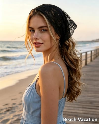 WELROG 3PCS Lace Hair Scarf Bandana, Boho Crochet Headband for Women
