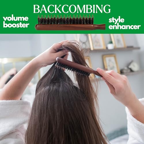 GranNaturals Boar & Nylon Bristle Styling Brush Teasing Comb with Rat Tail Pick, 1 Count